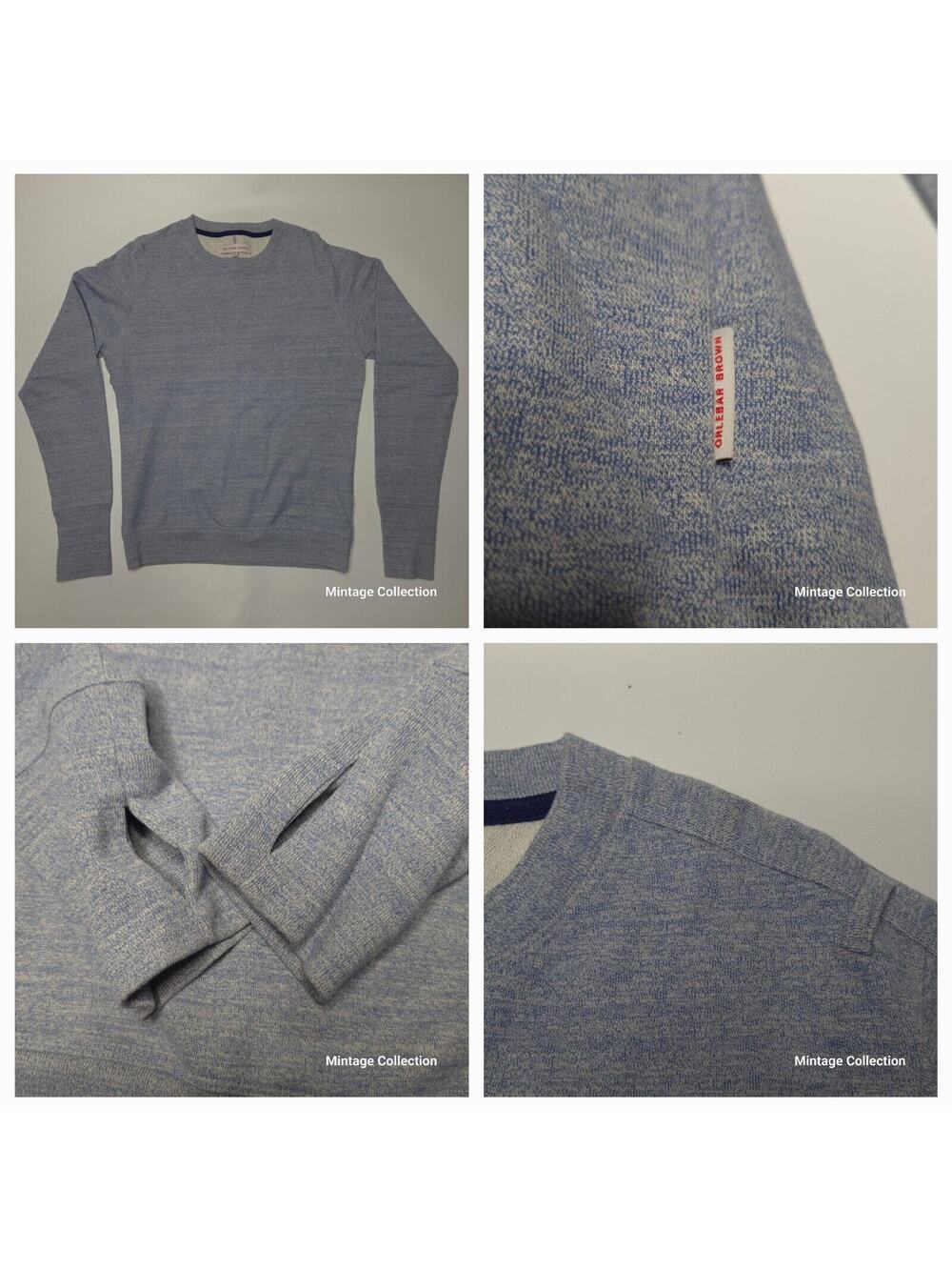 ORLEBAR BROWN HEATHER BLUE PULLOVER CREWNECH SWEATER SWEATSHIRT THUMBHOLE Sz M